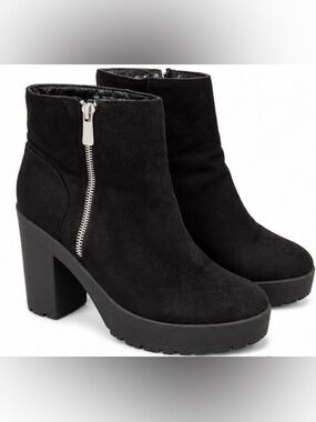 French Connection FC-Jasmine Black Vegan Suede Platform Ankle Boots Size 7
